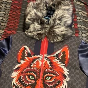 Blue&Red (Large) custom Gucci lightweight jacket with fur